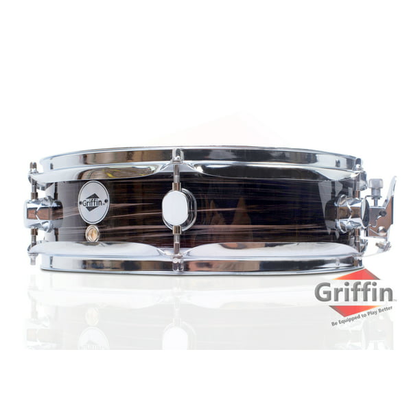Drummers Acoustic Marching Kit Percussion Instrument with Snare Strainer Throw Off Set Piccolo Snare Drum 13 x 3.5 by GRIFFIN 100% Poplar Wood Shell with Black PVC & White Coated Drum Head